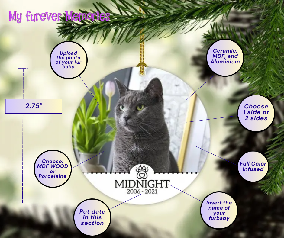 Personalized Cat Memorial Christmas Ornament  Personalized Picture Keepsake