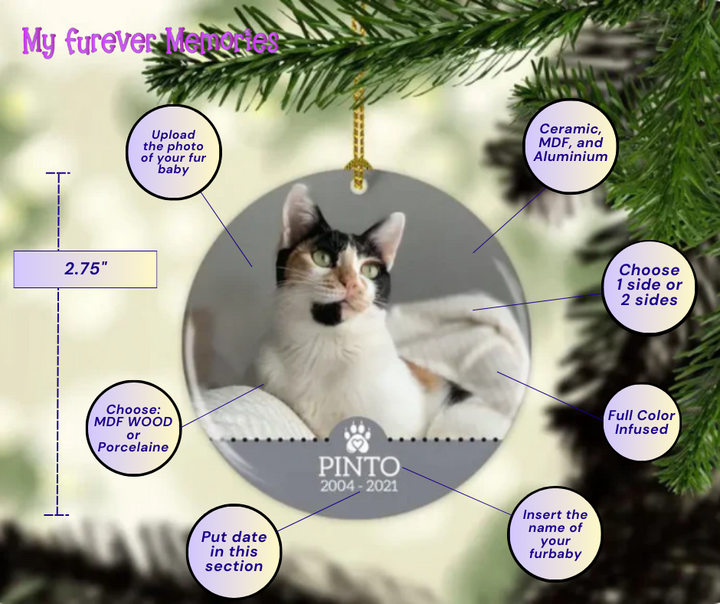 Personalized Cat Memorial Christmas Ornament  Personalized Picture Keepsake