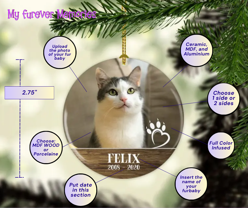 Personalized Cat Memorial Christmas Ornament  Personalized Picture Keepsake