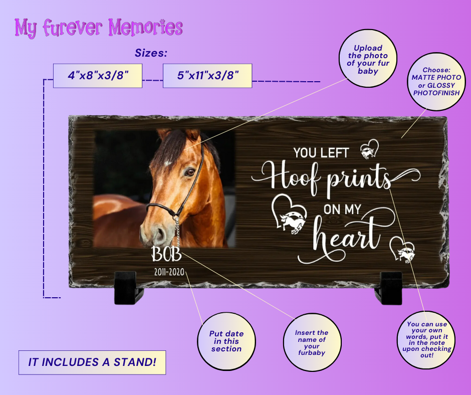 Personalized Horse Memorial Plaque    You Left Hoof Prints on My Heart   Personalized Keepsake