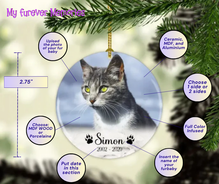 Personalized Cat Memorial Christmas Ornament  Personalized Picture Keepsake