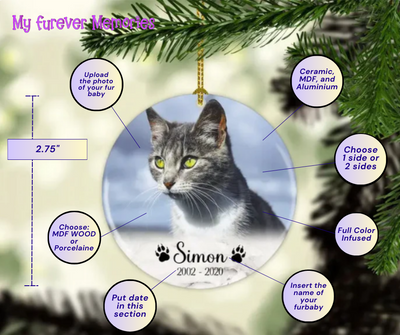 Cat Memorial Christmas Ornament  Personalized Picture Keepsake