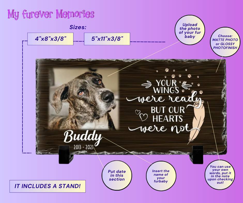 Personalized Dog Memorial Plaque   Your wings were but our hearts were not  Personalized Picture Keepsake