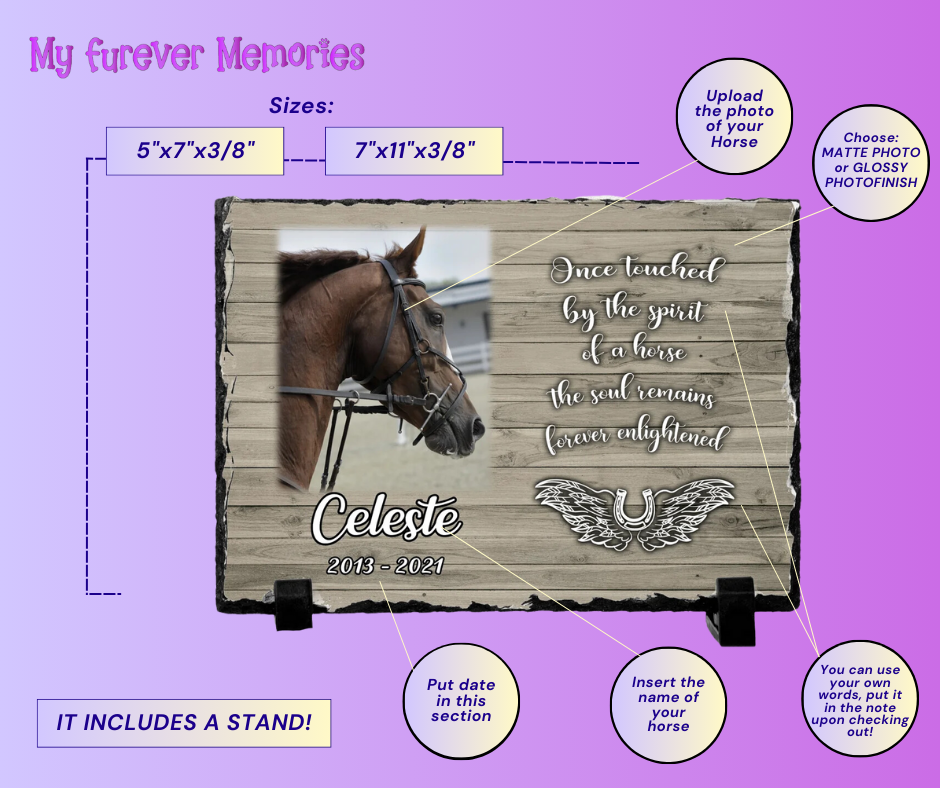Personalized Horse Memorial Plaque   Once Touched by the Spirit of a horse The soul remains forever enlightened    Personalized Keepsake