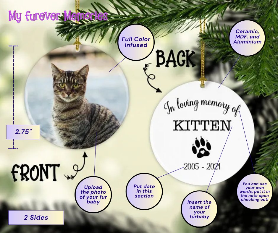 Personalized Cat Memorial Ornament Christmas Ornament  In Loving Memory Personalized Picture Keepsake