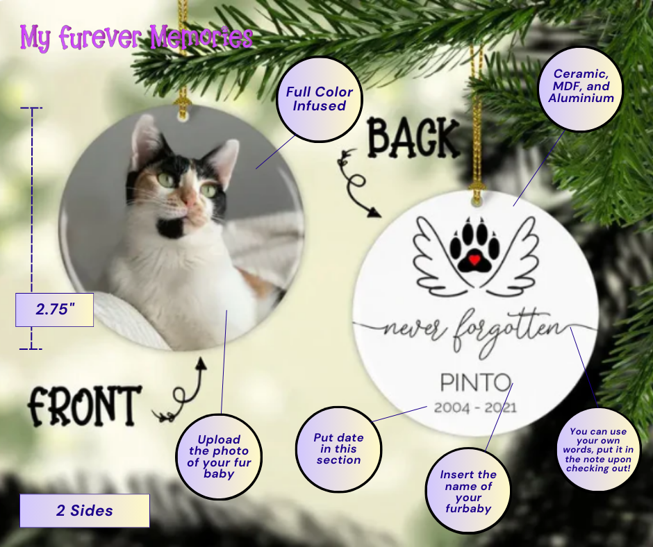 Personalized Cat Memorial Christmas Ornament  Never Forgotten Personalized Picture Keepsake