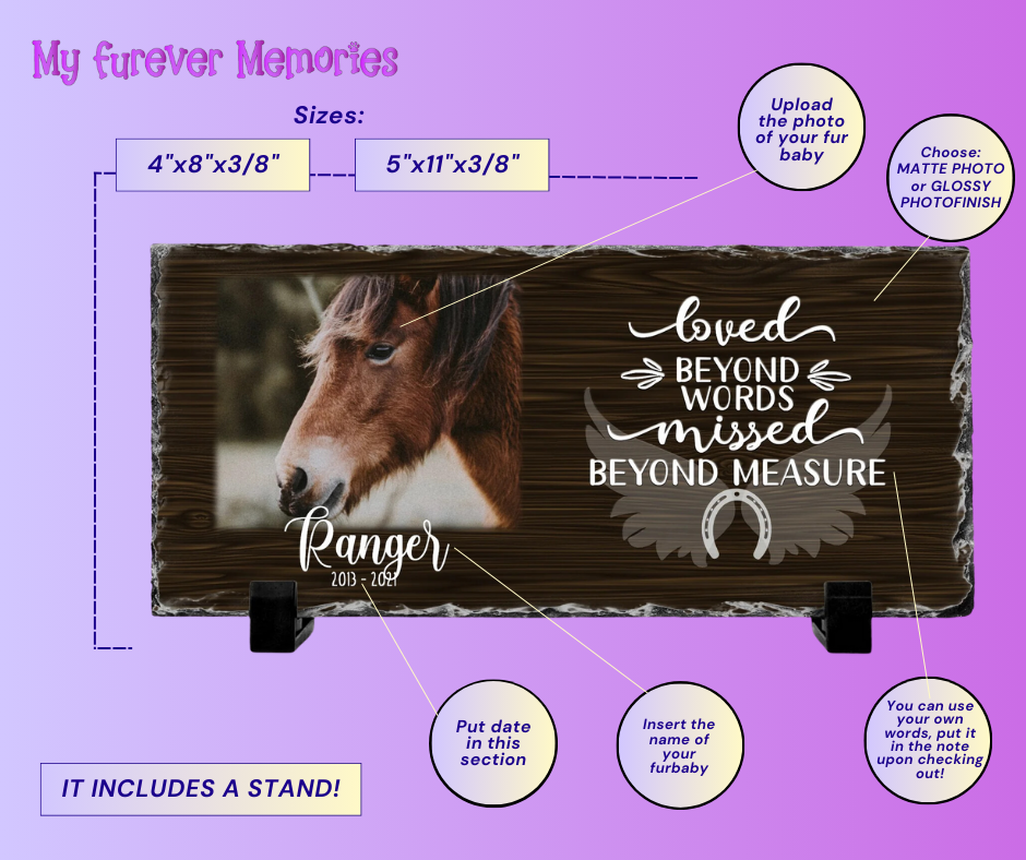 Personalized Horse Memorial Plaque   Loved Beyond Words Missed Beyond Measure  Personalized Picture Keepsake