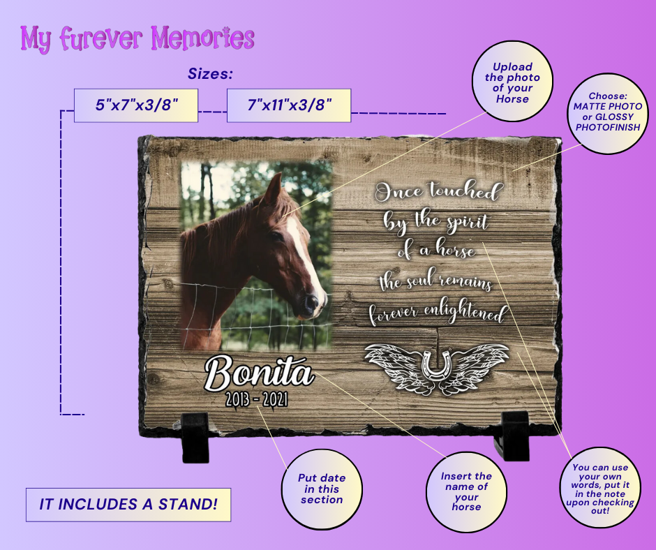 Personalized Horse Memorial Plaque   Once Touched by the Spirit of a horse The soul remains forever enlightened    Personalized Keepsake