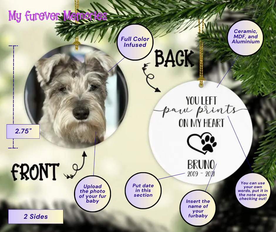 Personalized Dog Memorial Christmas Ornament You Left Paw Prints on my Heart Personalized Picture Keepsake