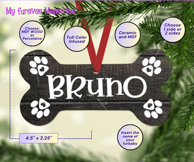Christmas dog ornament, Christmas Ornament, Personalized Dog Bone, Dark wood ornament, Dog Ornament Personalized, Dog Bone Shaped