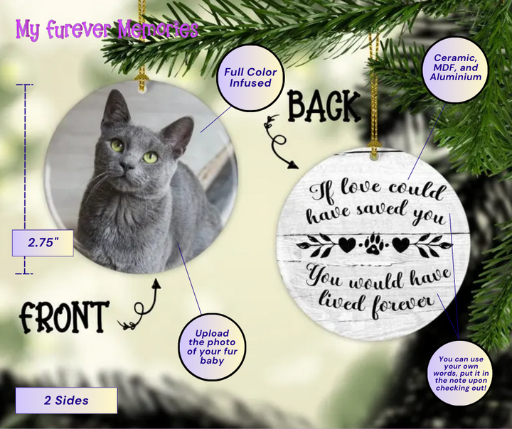 Personalized Cat Memorial Christmas Ornament  If Love Could Have Saved You Personalized Picture Keepsake