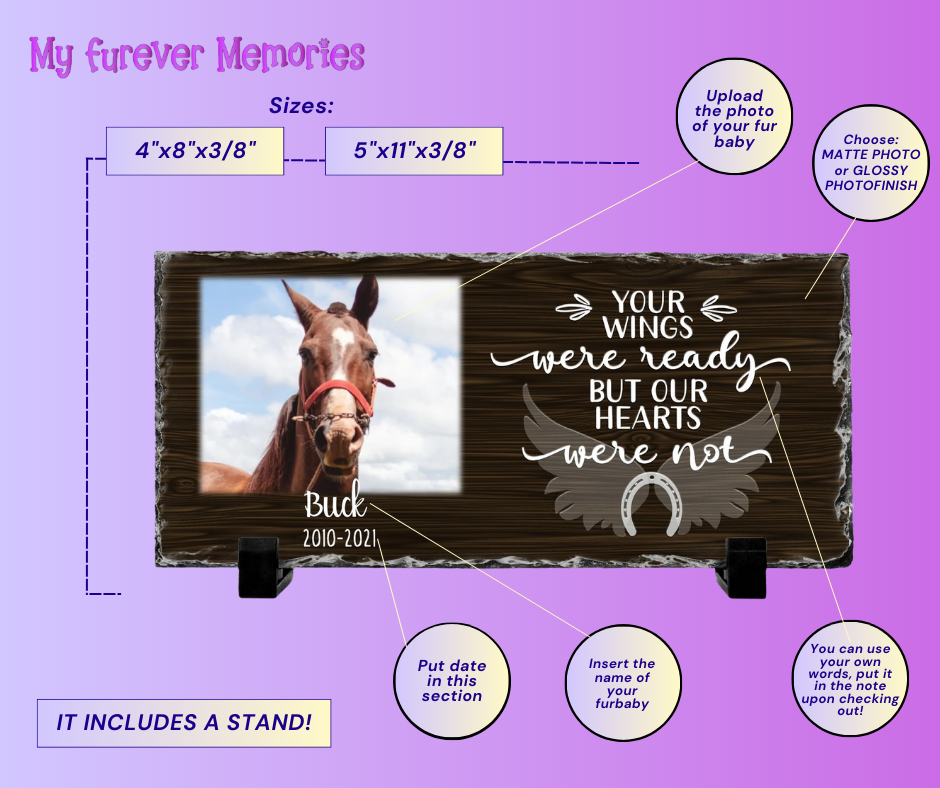 Personalized Horse Memorial Plaque   Your wings were but our hearts were not  Personalized Picture Keepsake