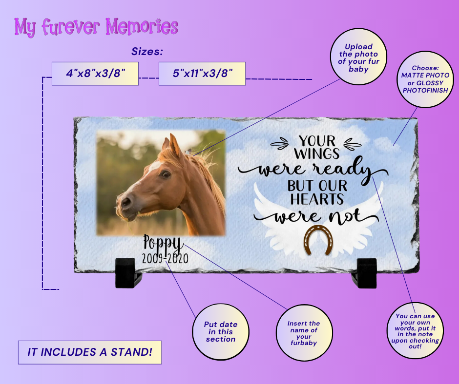 Personalized Horse Memorial Plaque   Your wings were but our hearts were not  Personalized Picture Keepsake
