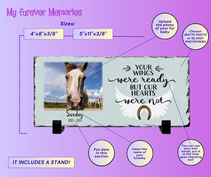 Personalized Horse Memorial Plaque   Your wings were but our hearts were not  Personalized Picture Keepsake