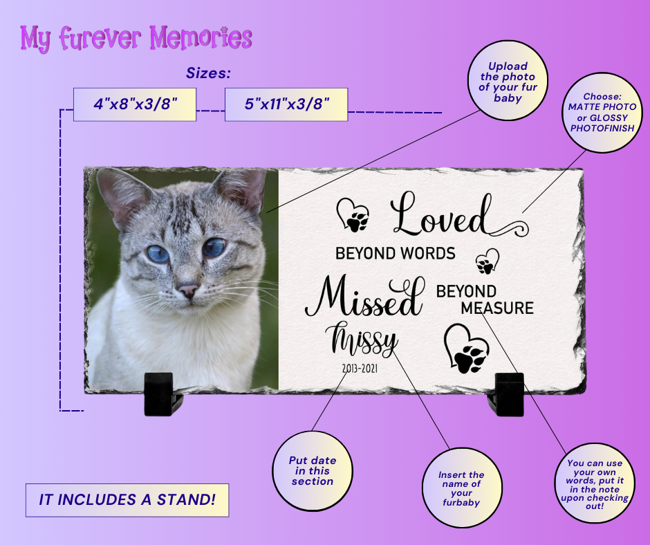 Personalized Cat Memorial Plaque   Loved Beyond Words Missed Beyond Measure  Personalized Picture Keepsake