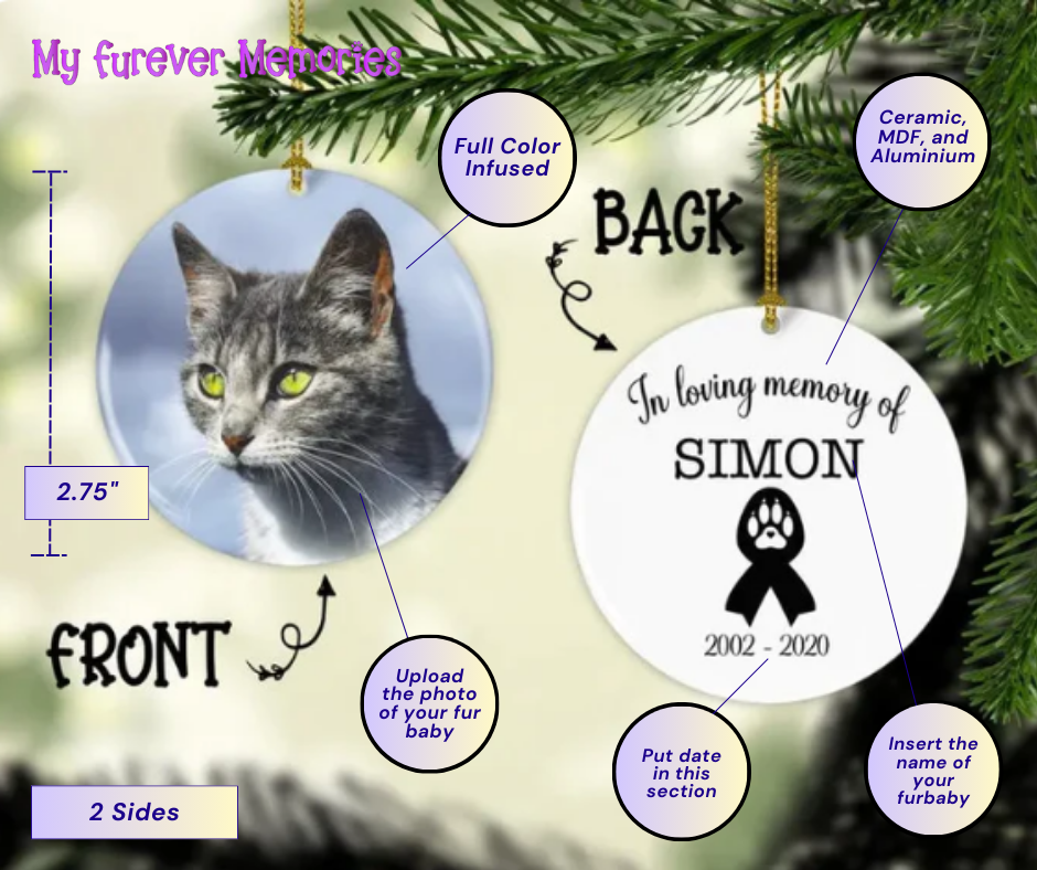 Cat Memorial Christmas Ornament  In Loving Memory Personalized Picture Keepsake