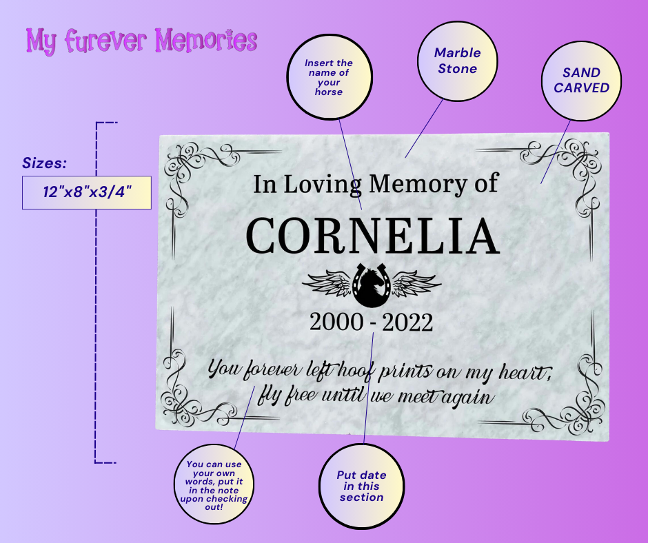 Horse Grave Marble Marker, Pet headstones, Custom Outdoor Engraved Horse Stone In Loving Memory