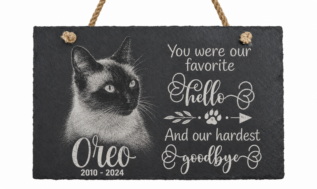 Personalized Laser Engraved Pet Memorial Hanging Slate with Photo