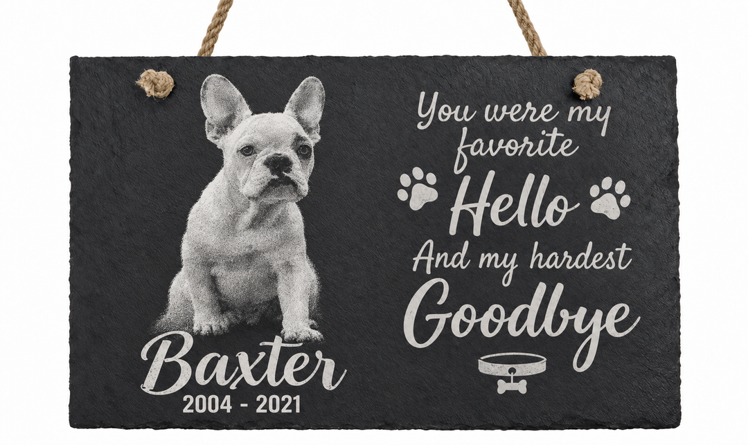 Personalized Laser Engraved Pet Memorial Hanging Slate with Photo