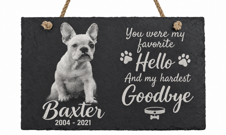 Personalized Laser Engraved Pet Memorial Hanging Slate with Photo