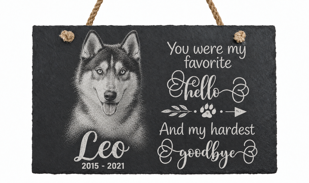 Personalized Laser Engraved Pet Memorial Hanging Slate with Photo