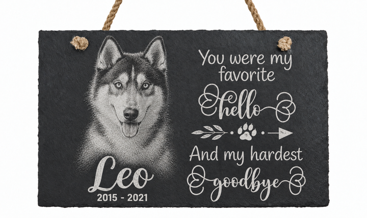 Personalized Laser Engraved Pet Memorial Hanging Slate with Photo