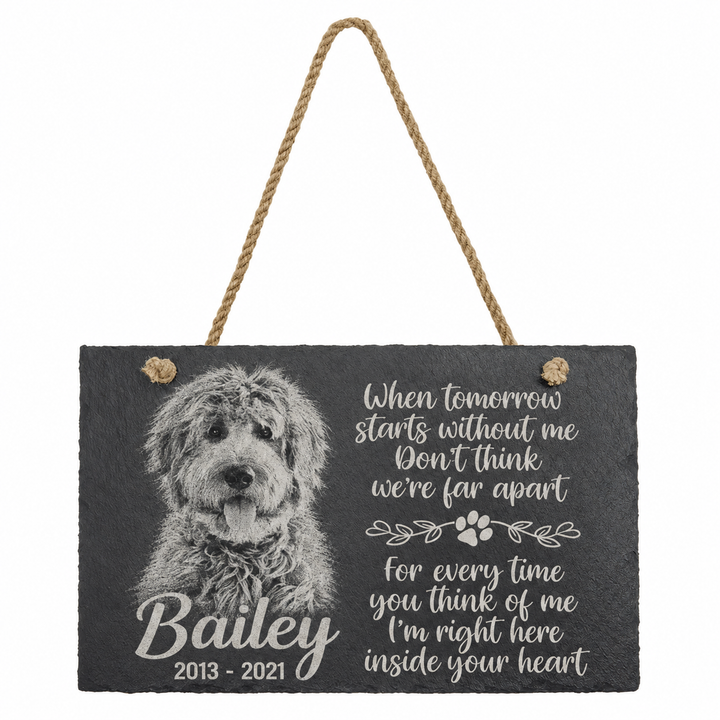 Personalized Laser Engraved Pet Memorial Hanging Slate with Photo