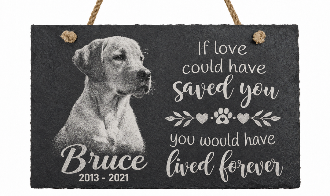 Personalized Laser Engraved Pet Memorial Hanging Slate with Photo