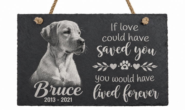 Personalized Laser Engraved Pet Memorial Hanging Slate with Photo