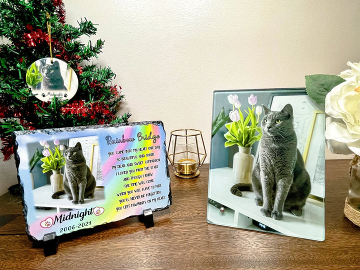 Cat Glass Picture Frame   Pet Remembrance Photo Glass Portrait