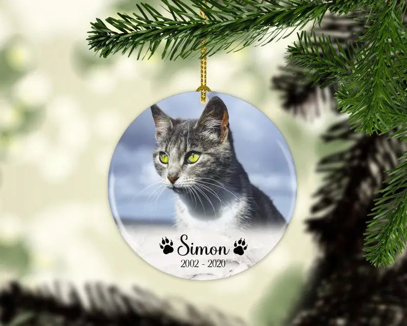 Cat Memorial Christmas Ornament  Personalized Picture Keepsake Ornaments