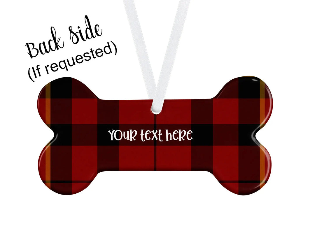 Christmas dog ornament, Christmas Ornament, Personalized Dog Bone, red tartan, Dog Ornament Personalized, Dog Bone Shaped Ornaments