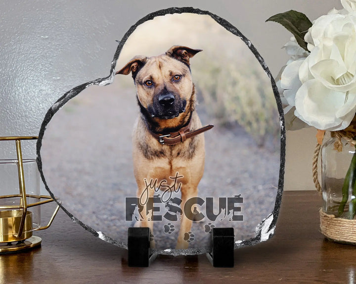 Custom Rescue Dog Portrait Stone Photo Heart Shape Slate Just Rescue Picture Keepsake Memorial Slates