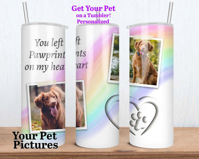 Custom Water Bottle Rainbow bridge 20oz Tumbler You Left Paw Prints Skinny Tumbler Pet Gift Dog mom pet loss gift Skinny Tumbler
