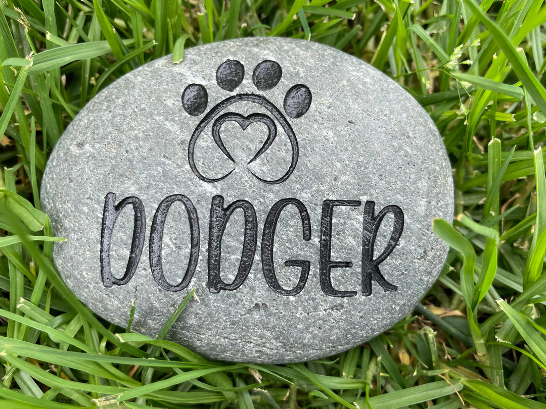 Grave Marker   Custom Engraved Pet Memorial Stone Heart Paw Print Memorial Rock