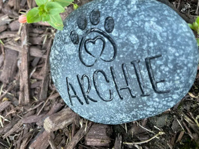 Grave Marker   Custom Engraved Pet Memorial Stone Heart Paw Print Memorial Rock