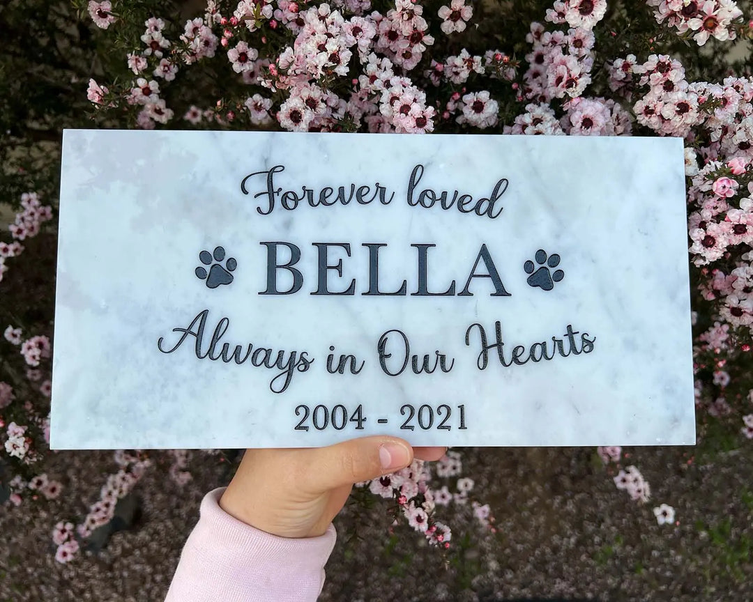 Grave Marker, Pet headstones, Custom Outdoor Engraved Pet Stone In Loving Memory Marble Grave Marker