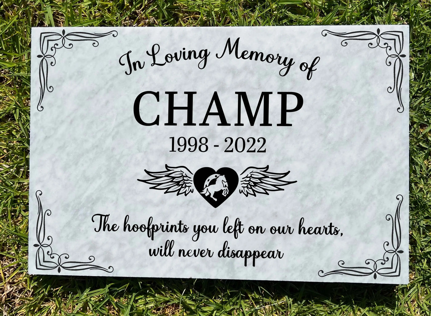 In Loving Memory Horse Grave Plaque Marble Marker, Pet headstones, Custom Outdoor Engraved Horse Stone In Loving Memory Marble Grave Marker