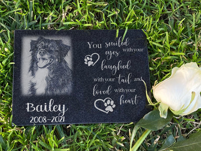 Outdoor Personalized Dog Memorial Plaque You Smiled with your eyes, laughed with your tail and loved with your heart Personalized Outdoor Plaque Granite