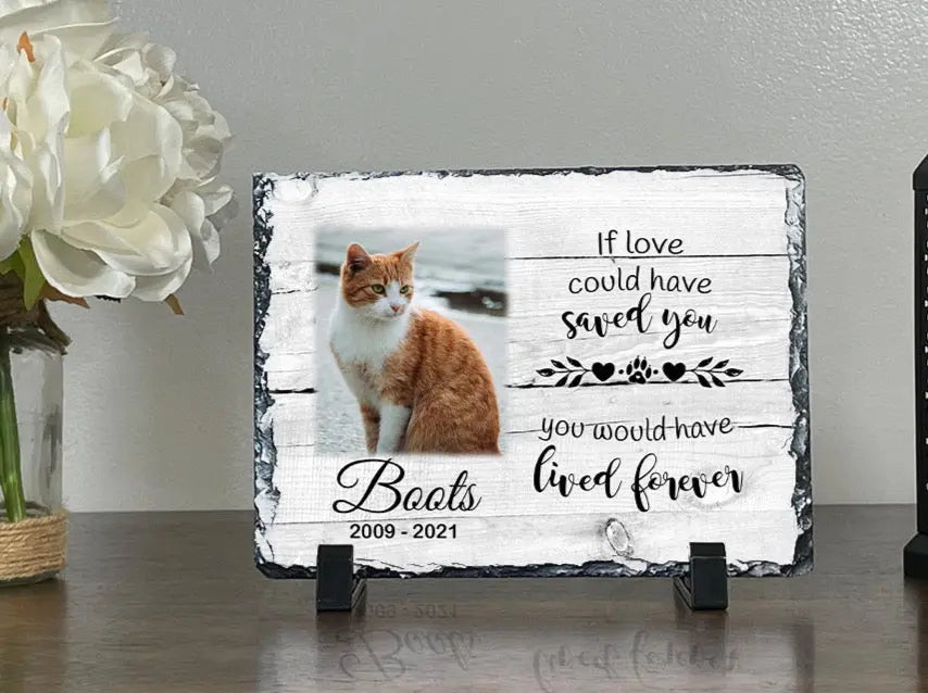 Personalized Cat Memorial Plaque   If love alone could have kept you here  Personalized Picture Keepsake Memorial Slates