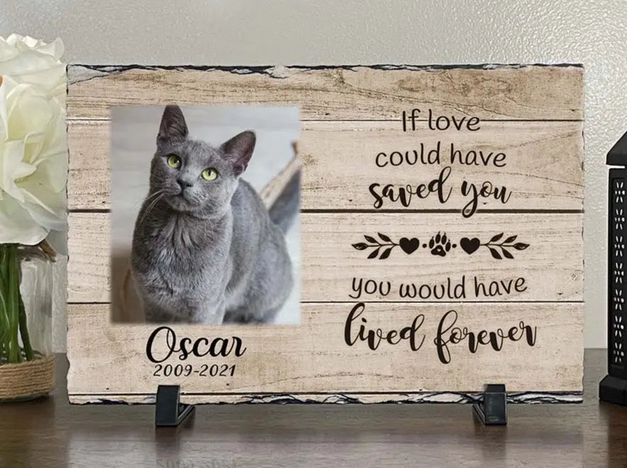 Personalized Cat Memorial Plaque   If love alone could have kept you here  Personalized Picture Keepsake Memorial Slates