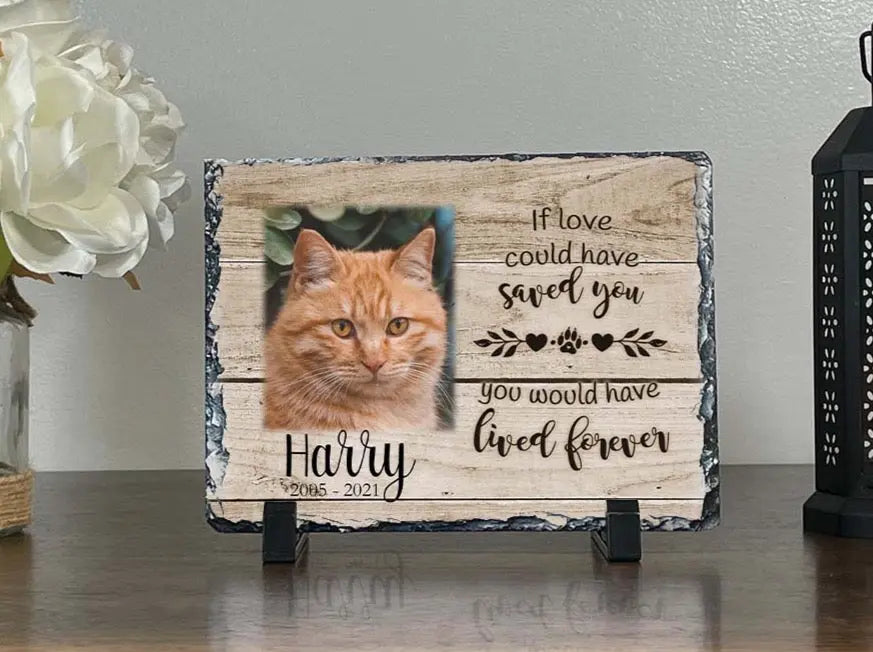 Personalized Cat Memorial Plaque   If love alone could have kept you here  Personalized Picture Keepsake Memorial Slates