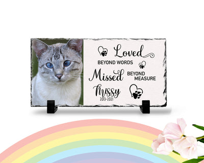 Personalized Cat Memorial Plaque   Loved Beyond Words Missed Beyond Measure  Personalized Picture Keepsake Memorial Slates