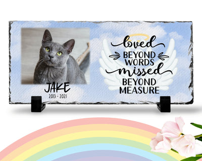 Personalized Cat Memorial Plaque   Loved Beyond Words Missed Beyond Measure  Personalized Picture Keepsake Memorial Slates