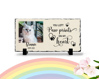 Personalized Cat Memorial Plaque   You left paw prints on my heart  Personalized Picture Keepsake Memorial Slates