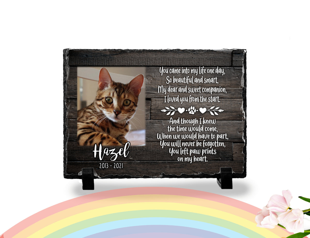 Personalized Cat Memorial Plaque   You left paw prints on my heart  Personalized Picture Keepsake Memorial Slates