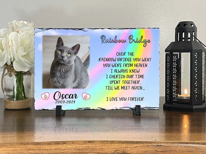 Personalized Cat Memorial Plaque   You left paw prints on my heart  Personalized Picture Keepsake Memorial Slates