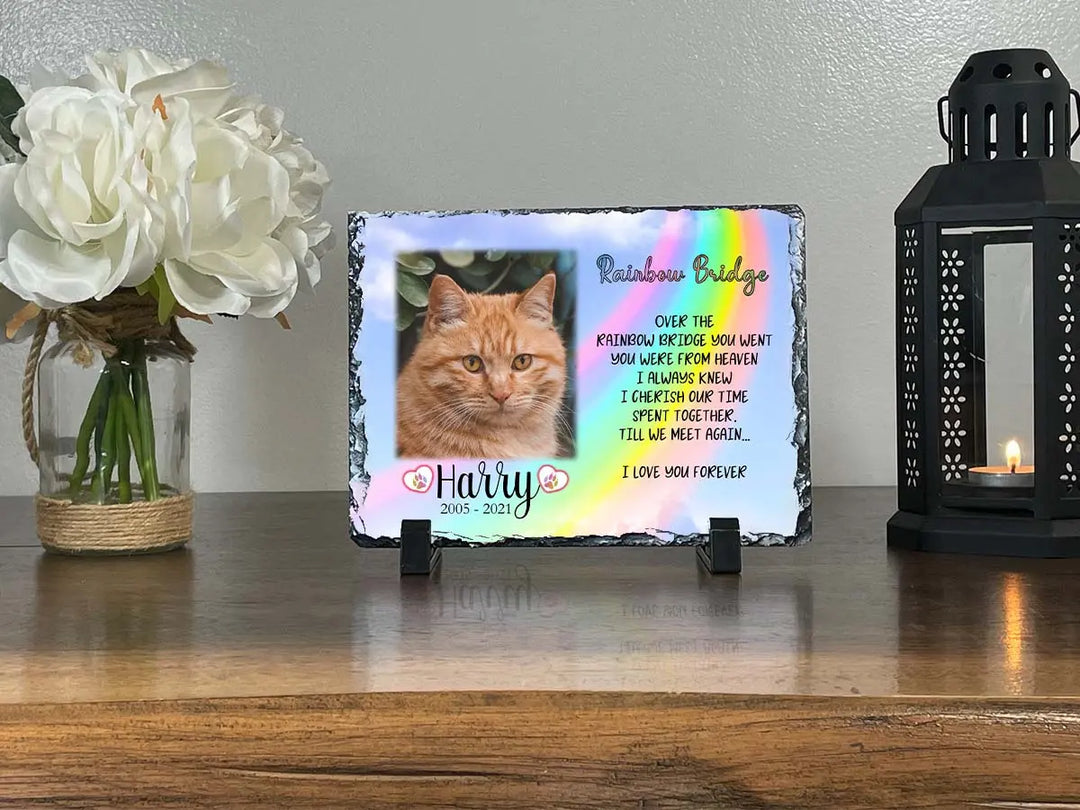 Personalized Cat Memorial Plaque   You left paw prints on my heart  Personalized Picture Keepsake Memorial Slates