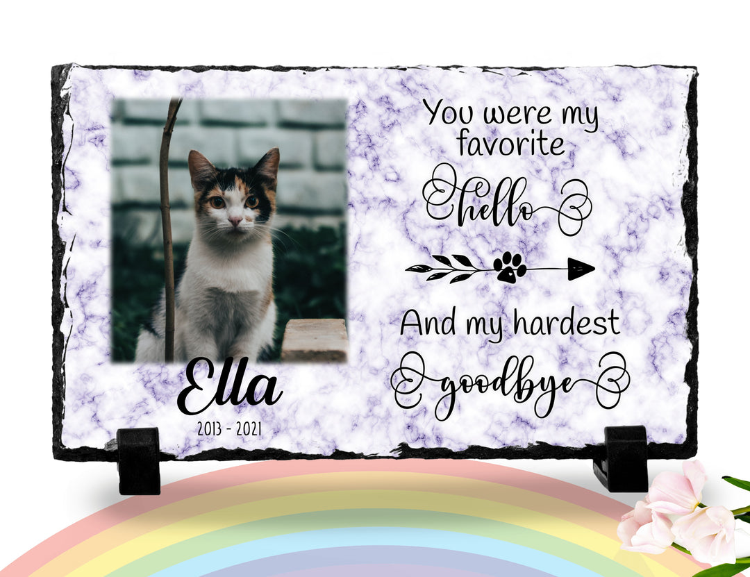 Personalized Cat Memorial Plaque   You were my favorite Hello and My Hardest Goodbye   Personalized Keepsake Memorial Slates