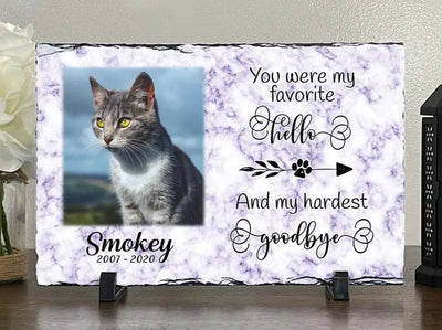 Personalized Cat Memorial Plaque   You were my favorite Hello and My Hardest Goodbye   Personalized Keepsake Memorial Slates